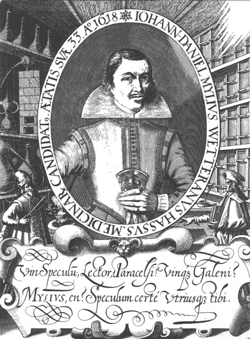 Johann D. Mylius, Opus Medico-Chymicum, Frankfurt, 1618. Retrato del autor.